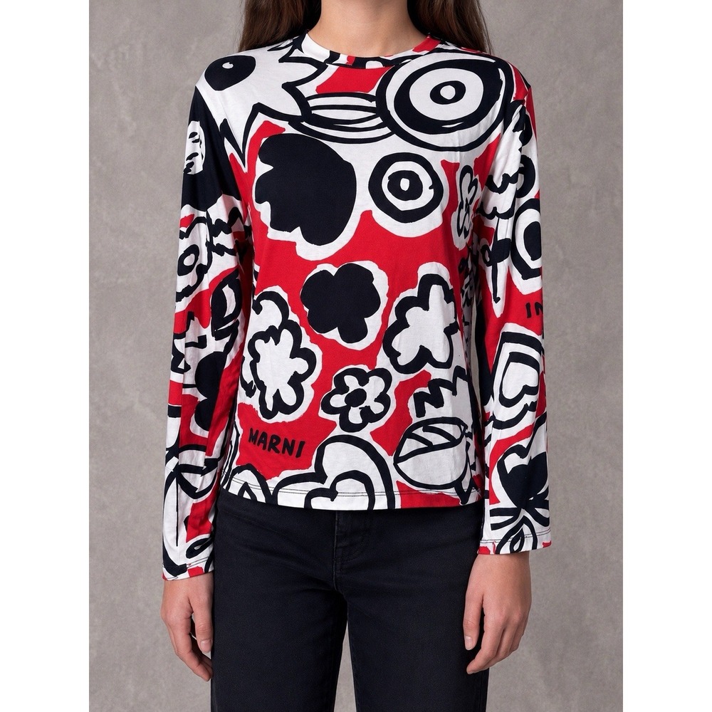 Marni Abstract Floral Long Sleeve Top Girls 14 Red White Black Graphic Designer